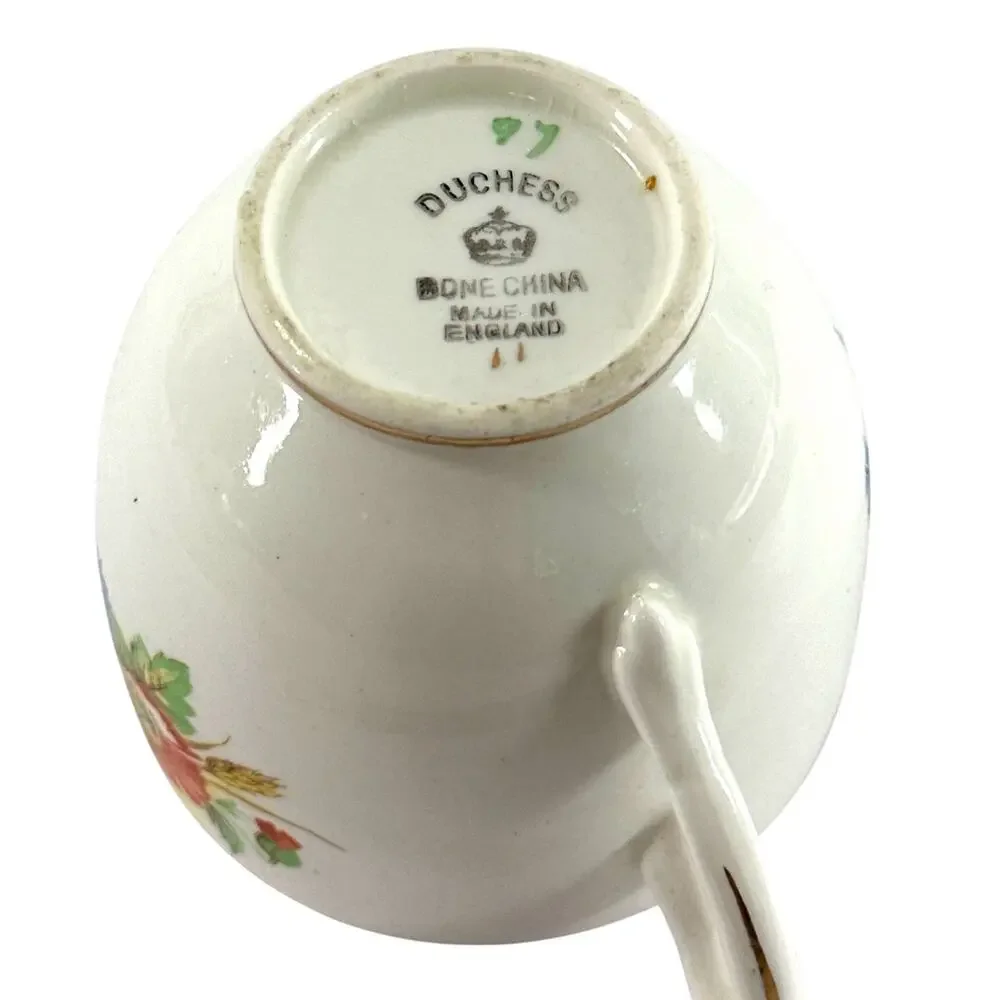 Duchess Bone China England Teacup Saucer Set Wildflower Poppy Gold Trim